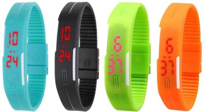 NS18 Silicone Led Magnet Band Combo of 4 Sky Blue, Black, Green And Orange Digital Watch  - For Boys & Girls   Watches  (NS18)