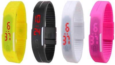 NS18 Silicone Led Magnet Band Watch Combo of 4 Yellow, Black, White And Pink Digital Watch  - For Couple   Watches  (NS18)