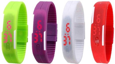 NS18 Silicone Led Magnet Band Watch Combo of 4 Green, Purple, White And Red Digital Watch  - For Couple   Watches  (NS18)