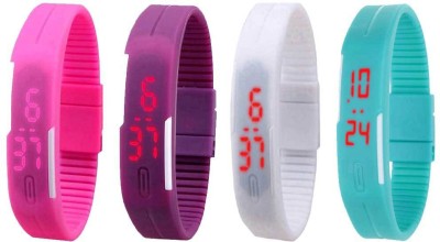 NS18 Silicone Led Magnet Band Watch Combo of 4 Pink, Purple, White And Sky Blue Digital Watch  - For Couple   Watches  (NS18)