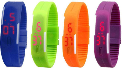 

Kissu Led Magnet Band Combo of 4 Blue, Green, Orange And Purple Watch - For Men & Women