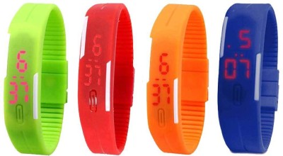 NS18 Silicone Led Magnet Band Combo of 4 Green, Red, Orange And Blue Digital Watch  - For Boys & Girls   Watches  (NS18)
