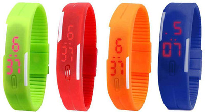 

NS18 Silicone Led Magnet Band Combo of 4 Green, Red, Orange And Blue Watch - For Boys & Girls