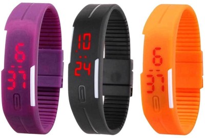 NS18 Silicone Led Magnet Band Combo of 3 Purple, Black And Orange Digital Watch  - For Boys & Girls   Watches  (NS18)