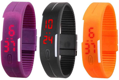 

Kissu Led Band Watch Combo of 3 Purple, Black And Orange Watch - For Couple
