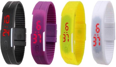 NS18 Silicone Led Magnet Band Combo of 4 Black, Purple, Yellow And White Digital Watch  - For Boys & Girls   Watches  (NS18)