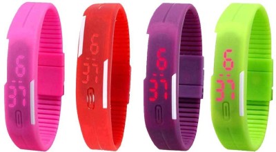 NS18 Silicone Led Magnet Band Combo of 4 Pink, Red, Purple And Green Digital Watch  - For Boys & Girls   Watches  (NS18)