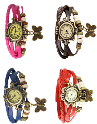 

Kissu Vintage Rakhi Combo of 4 Pink, Blue, Brown And Red Watch - For Women