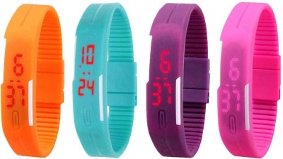 NS18 Silicone Led Magnet Band Watch Combo of 4 Orange, Sky Blue, Purple And Pink Digital Watch  - For Couple   Watches  (NS18)