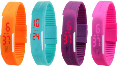 

Kissu Led Magnet Band Combo of 4 Orange, Sky Blue, Purple And Pink Watch - For Men & Women