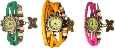 NS18 Vintage Butterfly Rakhi Watch Combo of 3 Green, Yellow And Pink Analog Watch  - For Women   Watches  (NS18)