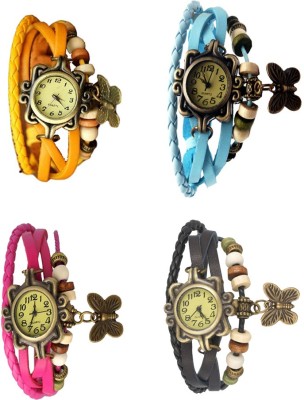 NS18 Vintage Butterfly Rakhi Combo of 4 Yellow, Pink, Sky Blue And Black Analog Watch  - For Women   Watches  (NS18)