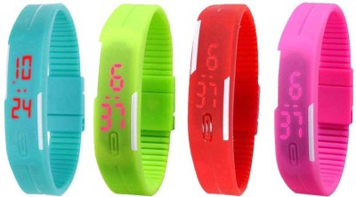 NS18 Silicone Led Magnet Band Watch Combo of 4 Sky Blue, Green, Red And Pink Digital Watch  - For Couple   Watches  (NS18)