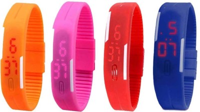NS18 Silicone Led Magnet Band Combo of 4 Orange, Pink, Red And Blue Digital Watch  - For Boys & Girls   Watches  (NS18)