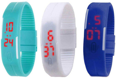 

NS18 Silicone Led Magnet Band Combo of 3 Sky Blue, White And Blue Watch - For Boys & Girls