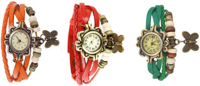 

Kissu Vintage Rakhi Watch Combo of 3 Orange, Red And Green Watch - For Women
