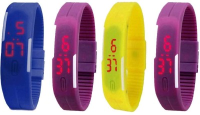 NS18 Silicone Led Magnet Band Watch Combo of 4 Blue, Pink, Yellow And Purple Digital Watch  - For Couple   Watches  (NS18)