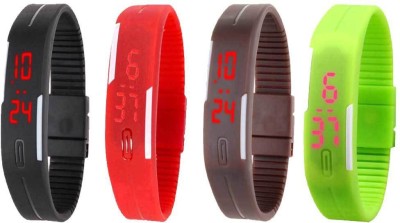 NS18 Silicone Led Magnet Band Combo of 4 Black, Red, Brown And Green Digital Watch  - For Boys & Girls   Watches  (NS18)