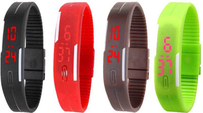 

Kissu Led Magnet Band Combo of 4 Black, Red, Brown And Green Watch - For Men & Women