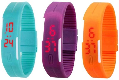 NS18 Silicone Led Magnet Band Combo of 3 Sky Blue, Purple And Orange Digital Watch  - For Boys & Girls   Watches  (NS18)