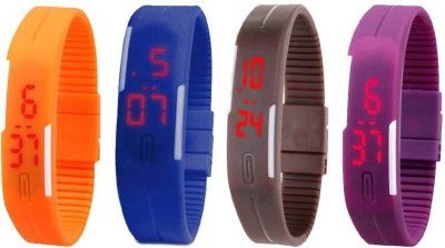 NS18 Silicone Led Magnet Band Watch Combo of 4 Orange, Blue, Brown And Purple Digital Watch  - For Couple   Watches  (NS18)