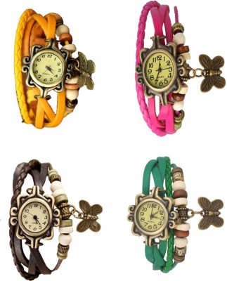 NS18 Vintage Butterfly Rakhi Combo of 4 Yellow, Brown, Pink And Green Analog Watch  - For Women   Watches  (NS18)