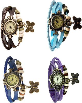 NS18 Vintage Butterfly Rakhi Combo of 4 Brown, Blue, Sky Blue And Purple Analog Watch  - For Women   Watches  (NS18)