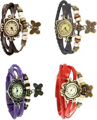 

Kissu Vintage Rakhi Combo of 4 Brown, Purple, Black And Red Watch - For Women