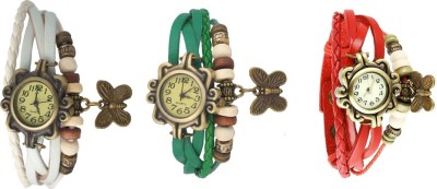 NS18 Vintage Butterfly Rakhi Watch Combo of 3 White, Green And Red Analog Watch  - For Women   Watches  (NS18)