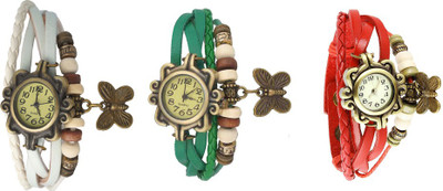 

NS18 Vintage Butterfly Rakhi Watch Combo of 3 White, Green And Red Watch - For Women
