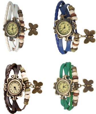 NS18 Vintage Butterfly Rakhi Combo of 4 White, Brown, Blue And Green Analog Watch  - For Women   Watches  (NS18)