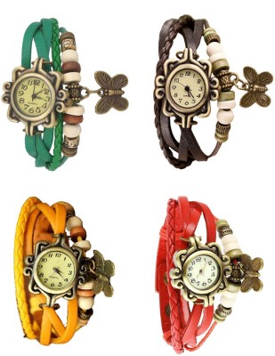 NS18 Vintage Butterfly Rakhi Combo of 4 Green, Yellow, Brown And Red Analog Watch  - For Women   Watches  (NS18)