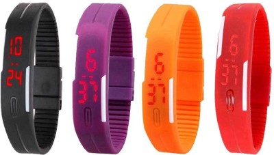 NS18 Silicone Led Magnet Band Watch Combo of 4 Black, Purple, Orange And Red Digital Watch  - For Couple   Watches  (NS18)