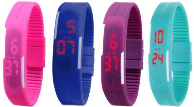 NS18 Silicone Led Magnet Band Watch Combo of 4 Pink, Blue, Purple And Sky Blue Digital Watch  - For Couple   Watches  (NS18)