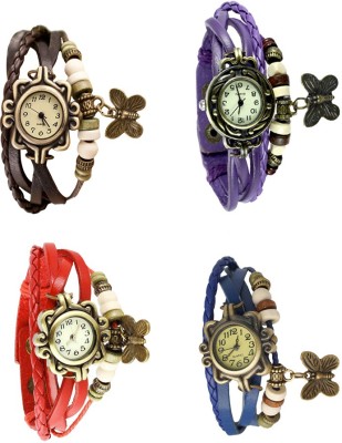 NS18 Vintage Butterfly Rakhi Combo of 4 Brown, Red, Purple And Blue Analog Watch  - For Women   Watches  (NS18)