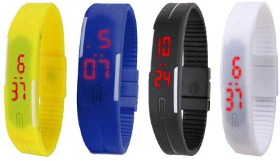 NS18 Silicone Led Magnet Band Watch Combo of 4 Yellow, Blue, Black And White Digital Watch  - For Couple   Watches  (NS18)