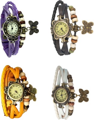 NS18 Vintage Butterfly Rakhi Combo of 4 Purple, Yellow, Black And White Analog Watch  - For Women   Watches  (NS18)