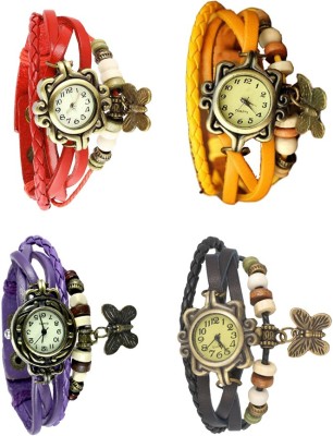 NS18 Vintage Butterfly Rakhi Combo of 4 Red, Purple, Yellow And Black Analog Watch  - For Women   Watches  (NS18)