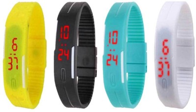 NS18 Silicone Led Magnet Band Combo of 4 Yellow, Black, Sky Blue And White Digital Watch  - For Boys & Girls   Watches  (NS18)