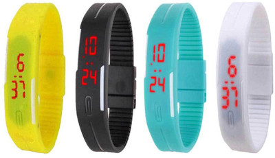 

NS18 Silicone Led Magnet Band Combo of 4 Yellow, Black, Sky Blue And White Watch - For Boys & Girls
