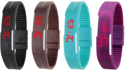NS18 Silicone Led Magnet Band Watch Combo of 4 Black, Brown, Sky Blue And Purple Digital Watch  - For Couple   Watches  (NS18)