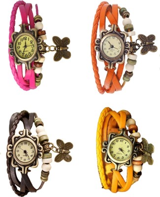 NS18 Vintage Butterfly Rakhi Combo of 4 Pink, Brown, Orange And Yellow Analog Watch  - For Women   Watches  (NS18)