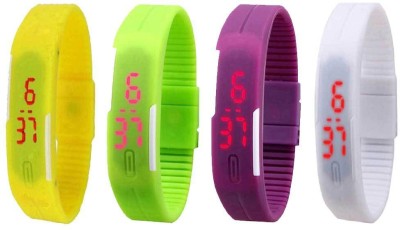 NS18 Silicone Led Magnet Band Combo of 4 Yellow, Green, Purple And White Digital Watch  - For Boys & Girls   Watches  (NS18)