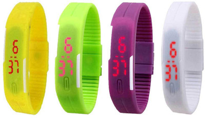 NS18 Silicone Led Magnet Band Combo of 4 Yellow, Green, Purple And White Digital Watch  - For Boys & Girls   Watches  (NS18)