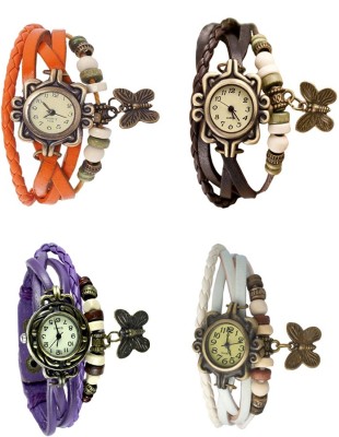 NS18 Vintage Butterfly Rakhi Combo of 4 Orange, Purple, Brown And White Analog Watch  - For Women   Watches  (NS18)