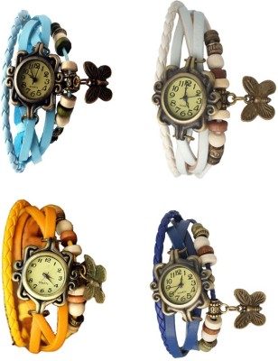 NS18 Vintage Butterfly Rakhi Combo of 4 Sky Blue, Yellow, White And Blue Analog Watch  - For Women   Watches  (NS18)