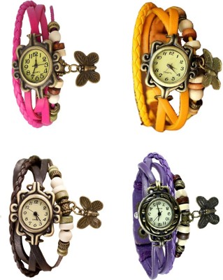 NS18 Vintage Butterfly Rakhi Combo of 4 Pink, Brown, Yellow And Purple Analog Watch  - For Women   Watches  (NS18)