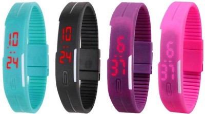 NS18 Silicone Led Magnet Band Watch Combo of 4 Sky Blue, Black, Purple And Pink Digital Watch  - For Couple   Watches  (NS18)