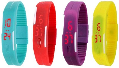 NS18 Silicone Led Magnet Band Combo of 4 Sky Blue, Red, Purple And Yellow Digital Watch  - For Boys & Girls   Watches  (NS18)