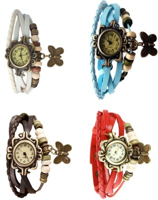 NS18 Vintage Butterfly Rakhi Combo of 4 White, Brown, Sky Blue And Red Analog Watch  - For Women   Watches  (NS18)
